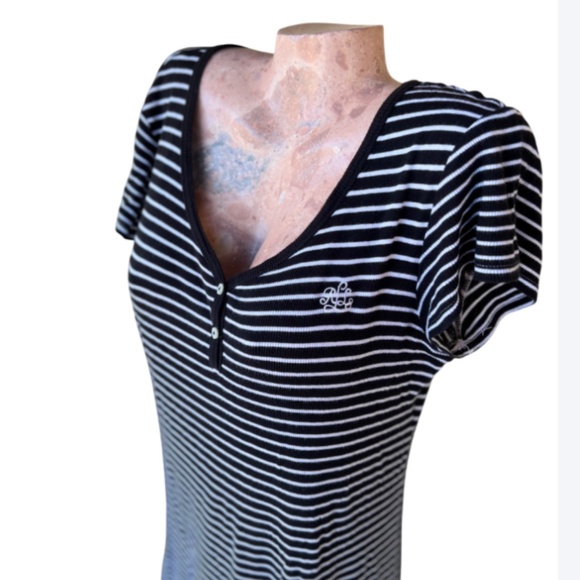Short Sleeve Cotton Black & White Stripe Long Maxi Casual Dress - Picture 4 of 10